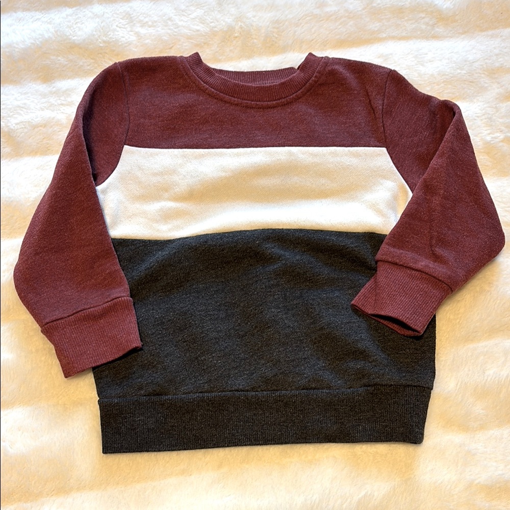 Colorblock Sweatshirt in Burgundy, White, and Black
